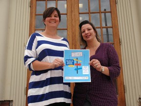 Organizers Petrusia Hontar, left, and Fabiana Estrela hold a poster for the third annual Walk With Me networking event for newcomers and service providers in St. Thomas and Elgin county.

Ben Forrest/Times-Journal