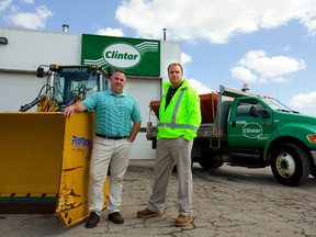David Moore and Adam Tyman of Clintar. The company does snow removal in the winter and landscaping in the warmer months.  They are hiring an additional 100 employees. (Mike Hensen/The London Free Press)