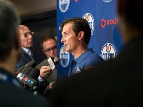 Edmonton Oilers head coach Dallas Eakins speaks to the media at the opening of 2014-15 season training camo on Thursday, Sept. 18, 2014. IAN KUCERAK/EDMONTON SUN/QMI