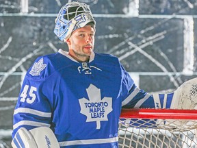 Jonathan Bernier feels the additions the Leafs made on defence will help reduce the number of quality scoring chances on he and James Reimer. (Dave Thomas, Toronto Sun)