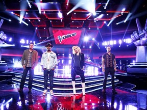 From left to right: Blake Shelton, Pharrell Williams, Gwen Stefani and Adam Levine in NBC's "The Voice." (Trae Patton/NBC photo)