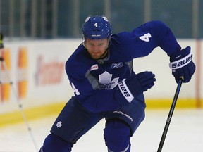 Cody Franson does a skating test during Leafs training camp at the Mastercard Centre in Toronto on Friday September 19, 2014. Dave Abel/Toronto Sun/QMI Agency