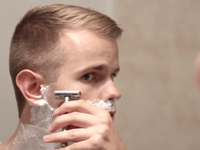 Western University student and entrepreneur Gareth Everard uses a prototype Rockwell 6S in a promo shot. He and business partner Morgan Nordstrom have found enough backers on Kickstarter to get their innovative safety razor off the ground (photo submitted).