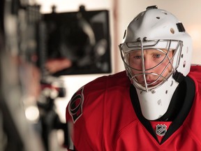 Ottawa Senators goalie  Craig Anderson shoots some promo videos and photos during camp this week.  (Tony Caldwell/Ottawa Sun/QMI Agency)