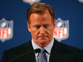 NFL commissioner Roger Goodell speaks to the media about domestic violence issues and the league's Personal Conduct Policy, in New York, Sept. 19, 2014. (MIKE SEGAR/Reuters)