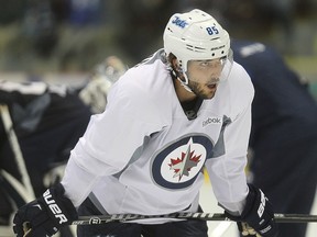 Centre Mathieu Perreault takes part in his first NHL training camp for the Winnipeg Jets at the MTS IcePlex in Headingley