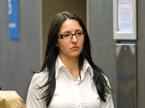 Emma Czornobaj at a Montreal courthouse. She is accused of causing the deaths of two motorcyclists after stopping on the highway to save a family of ducks, taken on June 2, 2014. (Pierre-Paul Poulin/QMI Agency)