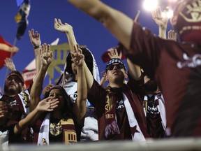 Sacramento Republic FC fans known as "The Battalion" cheer during the host team's game against Charleston Battery at Bonney Field, the team's home pitch, in Sacramento, California August 27, 2014. (REUTERS)