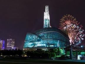 Fireworks burst over the Canadian Museum of Human Rights in Winnipeg, Manitoba in this picture provided by CMHR-MCDP August 20, 2014. Reuters/Aaron Cohen/CMHR-MCDP/Handout via Reuters
