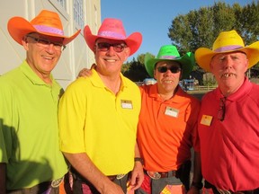 Fashion-forward golfers Al Hamilton, Patrick Laforge, John Windwick, and Blaine MacMillan at the 'Bad Pants Goes To Bushwood' Dinner & Auction held in support of the Stollery Children's Hospital Foundation.