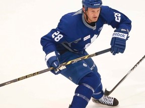 Colton Orr during a practice at the Toronto Maple Leafs 2014 training camp in Toronto on Saturday, Sept. 20, 2014. Veronica Henri/Toronto Sun/QMI Agency