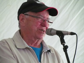 Well-known Sarnia jazz musician Johnny Bond welcomes the crowd Saturday afternoon at Jazz and Blues in the Village, at Sarnia's McGibbon Park. PAUL MORDEN /THE OBSERVER/ QMI AGENCY