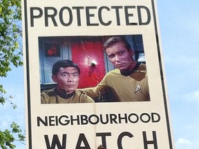 One of the Neighbourhood Watch signs which  have been altered to include such pop-culture icons. (INSTAGRAM PHOTO)