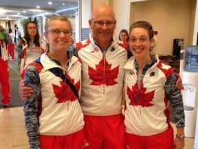 Amanda Kosmerly/For The Sudbury Star
From left: Amanda Kosmerly, Lawrie Oliphant and Julie Rathwell all finished in the top 40  at the World Triathlon Championships in Edmonton.