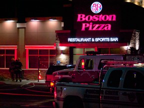 Fire crews responded to a structure fire at Boston Pizza early Monday morning. The fire was contained quickly and could have been a lot worse according to reports from the scene. Greg Cowan photos/QMI Agency.