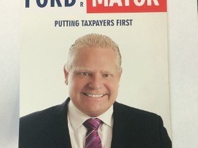 A Doug Ford for Mayor campaign pamphlet. (DON PEAT/Toronto Sun)
