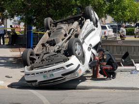 This June 2012 crash at Portage Avenue and Maryland Street was caused by a distracted driver, who was sentenced Monday to nine months in jail. (Courtesy Stan Milosevic)