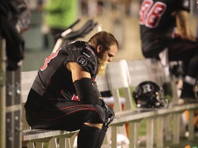 Ottawa RedBlacks centre Jon Gott after one of his team's 10 losses this season. (Errol McGihon/Ottawa Sun)