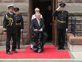 Ontario Lt.-Gov. David Onley, with wife Ruth Ann, leaves Queen's Park on Monday, September 22 2014, his last full day as the Queen's representative. (Antonella Artuso/Toronto Sun)
