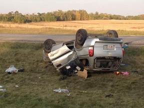 A single vehicle rollover south bound on QE2. All seven people in vehicle were sent to hospital -- five to area hospitals, two by Stars to Edmonton. Police believe alcohol may be a factor.