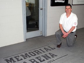St. Thomas Ald. Tom Johnston in the new-look foyer at Memorial Arena in St. Thomas.