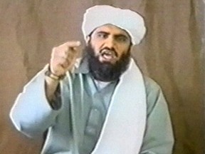 A man identified as Suleiman Abu Ghaith, a son-in-law of Osama bin Laden, appears in this still image taken from an undated video address. (REUTERS/Handout)