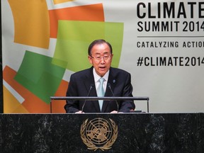 U.N. Secretary General Ban Ki-moon speaks during the Climate Summit at the U.N. headquarters in New York, September 23, 2014. REUTERS/Lucas Jackson