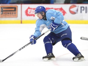 Sudbury Wolves Ivan Kashtanov, runs through a drill during team practice on Tuesday afternoon. The Wolves will play their season opener this Friday against the Niagara Ice Dogs at the Sudbury Community Arena. Game time is 7:30. Gino Donato/The Sudbury Star