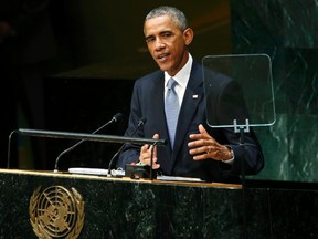 U.S. President Barack Obama addresses the 69th United Nations General Assembly at U.N. headquarters in New York, September 24, 2014. REUTERS/Kevin Lamarque