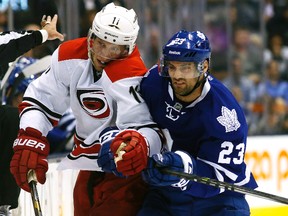 Carolina Hurricanes centre Jordan Staal broke a bone in his right leg during Tuesday's pre-season game against the Buffalo Sabres. (QMI Agency)