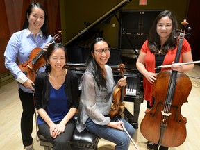 Members of Ensemble Made In Canada ? Sharon Wei, left, Angela Park, Elissa Lee, and Rachel Mercer ? are ensemble in residence. (MORRIS LAMONT/THE LONDON FREE PRESS)