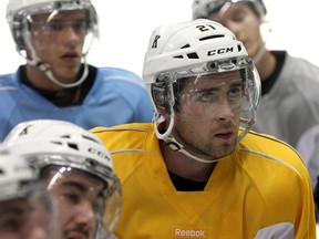 Forward Sam Schutt listens during a Kingston Frontenacs practice at the Rogers K-Rock Centre on Wednesday. (IAN MACALPINE/THE  WHIG-STANDARD)