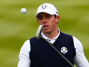 Rory McIlroy controls his ball on the first green during practice ahead of the Ryder Cup at Gleneagles in Scotland on Thursday, Sept. 25, 2014. (Eddie Keogh/Reuters)