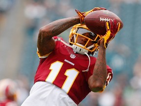 DeSean Jackson #11 of the Washington Redskins catches a pass during warm-ups before playing against the Philadelphia Eagles. Rich (Schultz/Getty Images/AFP)