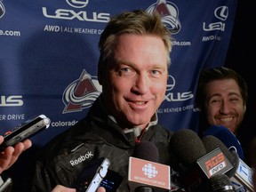 Avalanche head coach Patrick Roy answers questions prior to facing the Canadiens in Montreal on Thursday, Sept. 25, 2014. (Patrice Bernier/QMI Agency)