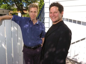 David Rogers, left, and David Hogan, co-artistic directors at Victoria Playhouse Petrolia, and other officials at the Petrolia theatre announced its 2015 season at a gala Thursday in the town hall. FILE PHOTO / THE LONDON FREE PRESS / QMI AGENCY