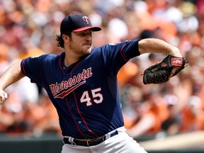 Starting pitcher Phil Hughes #45 of the Minnesota Twins works the first inning against the Baltimore Orioles.(Patrick Smith/Getty Images/AFP)
