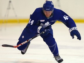 Morgan Rielly’s junior coach, Mike Stothers, isn’t worried about the Maple Leafs defenceman having a setback in his sophomore season. “I look for him to build off last year. I think he will be that much better,” Stothers said in an interview with the Sun yesterday. (Dave Abel/Toronto Sun)