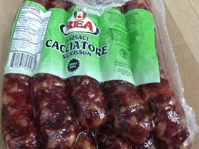 Two brands of sweet cacciatore sausages have been recalled over concerns they might be contaminated with salmonella.(CFIA/Handout)