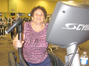 Irena Wolanski, 88, rarely misses her daily workout at the Goodlife Fitness club at the Downtown Chatham Centre. The determination of the mother of five has inspired others at the club.