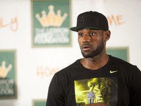 LeBron James speaks during a press conference at The University of Akron. (Ty Wright/Getty Images/AFP)