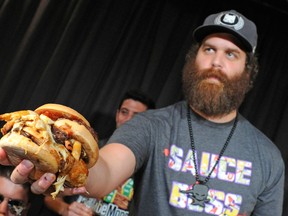 Harley has an improvised creation during a press conference with the gang of Epic Meal Time.

PHILIPPE-OLIVIER CONTANT/QMI Agency