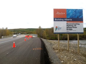 Building Alberta sign. The Wildrose Opposition is criticizing the government for minor changes to flood construction billboards in southern Alberta that added Premier Alison Redford’s name at the bottom of them. Edward Dawson/QMI Agency