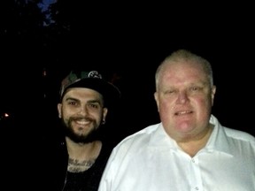 Mayor Rob Ford with Mike Sauvageot on Friday night in Etobicoke. Ford - who just got out of hospital on Tuesday - was out canvassing. (Photo courtesy Mike Sauvageot)