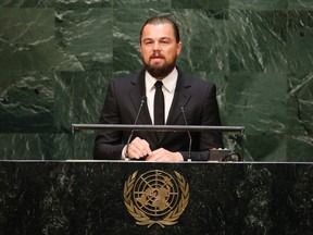 Actor and UN Messenger of Peace Leonardo DiCaprio speaks during the Climate Summit at United Nations Headquarters in New York on  Sept. 23, 2014.  (REUTERS/Mike Segar)