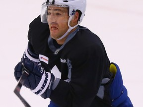 Maple Leafs defenceman Stephane Robidas, who is recovering from a broken leg and has yet to appear in a pre-season game, said he's still getting his timing back in practice. (Dave Abel/Toronto Sun)