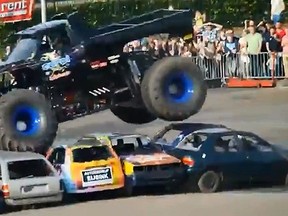 Video posted to YouTube shows a so-called monster truck stunt, which turned fatal after the vehicle spun out of control and plowed into spectators. (Super Lig/YouTube screengrab)