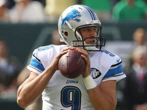 Detroit Lions quarterback Matthew Stafford prepares to throw the ball against the New York Jets at MetLife Stadium on Sept. 28, 2014. (NOAH K. MURRAY/USA TODAY Sports)