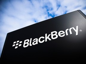 The BlackBerry logo is pictured at the BlackBerry campus in Waterloo Sept. 23, 2013. REUTERS/Mark Blinch