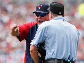 Minnesota Twins manager Ron Gardenhire reacts to getting ejected from the game by umpire Marty Foster in the third inning at Target Field on July 5, 201. (Bruce Kluckhohn/USA TODAY Sports)